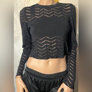Lucy Paris Black Sheer Chevron Crop Top Size L (New Without Tags)
